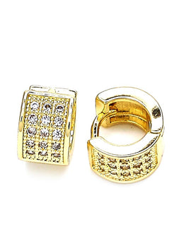 Gold Filled Huggie Hoop, with White Micro Pave