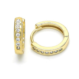 Gold Huggie Hoop, Gold Filled Style with White Cubic Zirconia