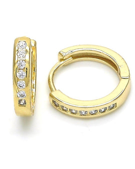 Gold Huggie Hoop, Gold Filled Style with White Cubic Zirconia