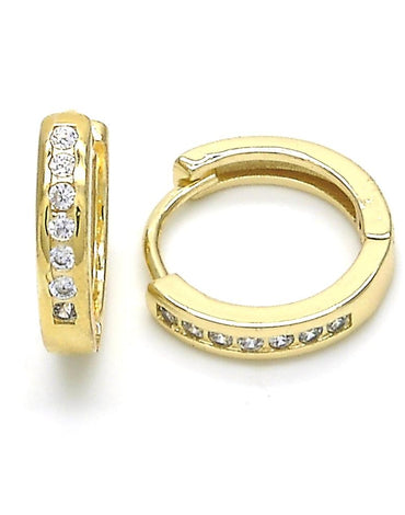 Gold Huggie Hoop, Gold Filled Style with White Cubic Zirconia