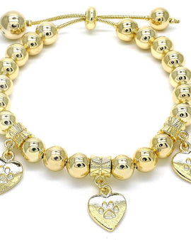 Rolled Gold Adjustable Bolo Bracelet, Gold Filled, Heart Design, Polished,