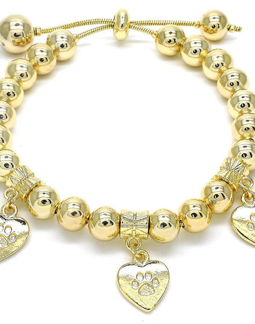 Rolled Gold Adjustable Bolo Bracelet, Gold Filled, Heart Design, Polished,