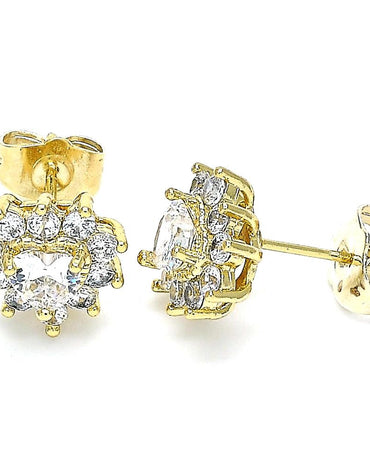 Rolled Gold Stud Earring, Gold Filled with Cubic Zirconia, Polished, Golden Finish