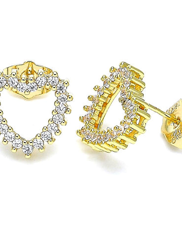 Rolled Gold Stud Earring, Gold Filled, Heart Design, with White Cubic Zirconia