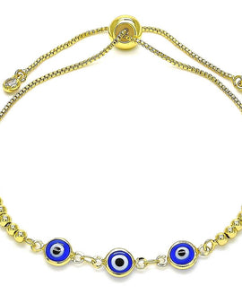 Rolled Gold Adjustable Bolo Bracelet, Evil Eye and Ball Design, with White Cubic Zirconia