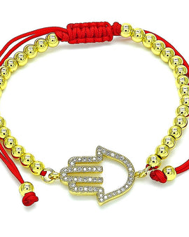 Rolled Gold Filled Adjustable Bolo Bracelet,  Hand of God and Ball Design, with White Micro Pave