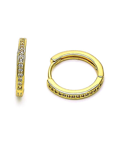 Gold Huggie Hoop, Gold Filled Style with White Micro Pave