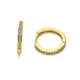 Gold Huggie Hoop, Gold Filled Style with White Micro Pave