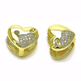 Gold Stud Earring, Gold Filled Chunky Heart Design, with White Micro Pave