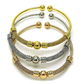 Gold Trio Bangle, Gold Filled Style Ball and Filigree Design
