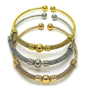 Gold Trio Bangle, Gold Filled Style Ball and Filigree Design