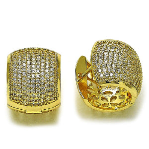 Gold Huggie Hoop, Gold Filled Chunky Design, with White Cubic Zirconia