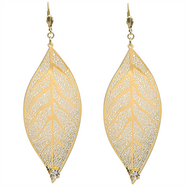Gold Layered Dangle leaf & Filigree Design Earrings